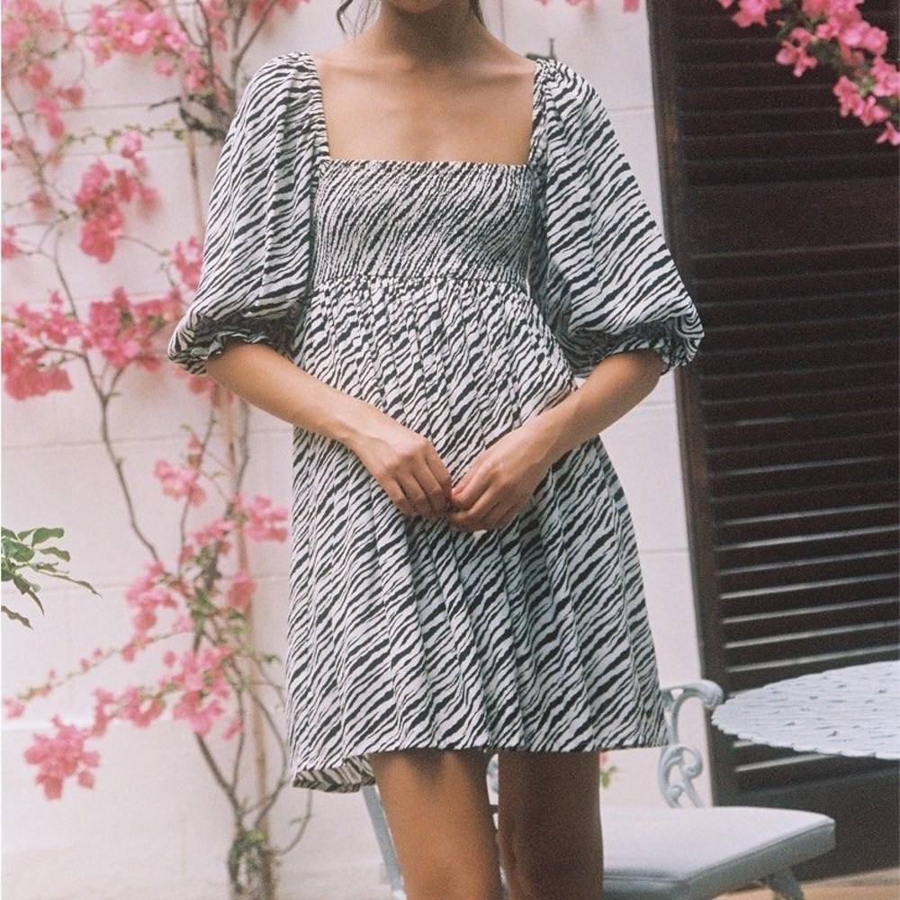 Faithfull the Brand Black and White Zebra Mini Dress